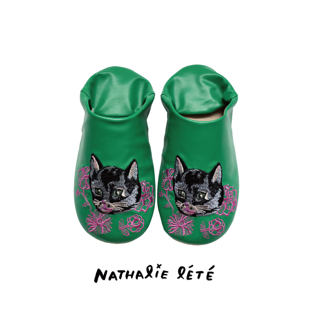 Nathalie Lete〉Embroidered Slipper Black cat – F.room ONLINE STORE