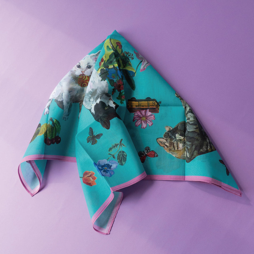 〈Nathalie Lete〉Handkerchief Cats-Mint green