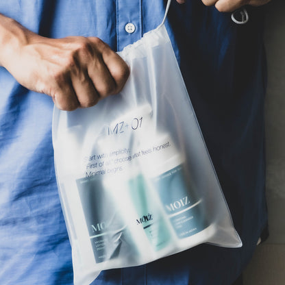 【MOIZ】先行予約限定3点SET/ SKIN CARE LOTION N ＆ MILK N & FACE WASH (先行限定MOIZオリジナル巾着＆ともやん直筆サインポストカード付)