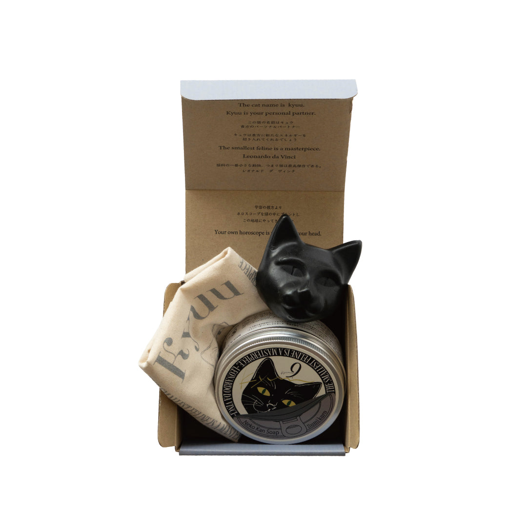 ネコ缶SOAP《炭黒》&猫巾着 Set