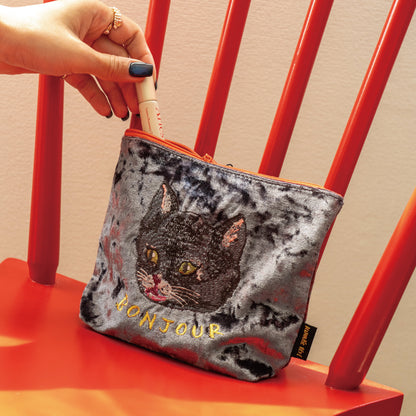 〈Nathalie Lete〉Velour pouch Black cat