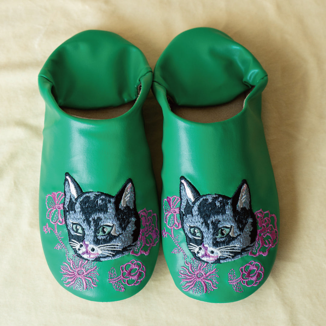 〈Nathalie Lete〉Embroidered Slipper Black cat