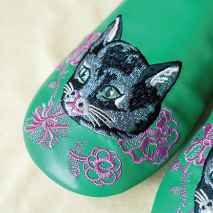〈Nathalie Lete〉Embroidered Slipper Black cat