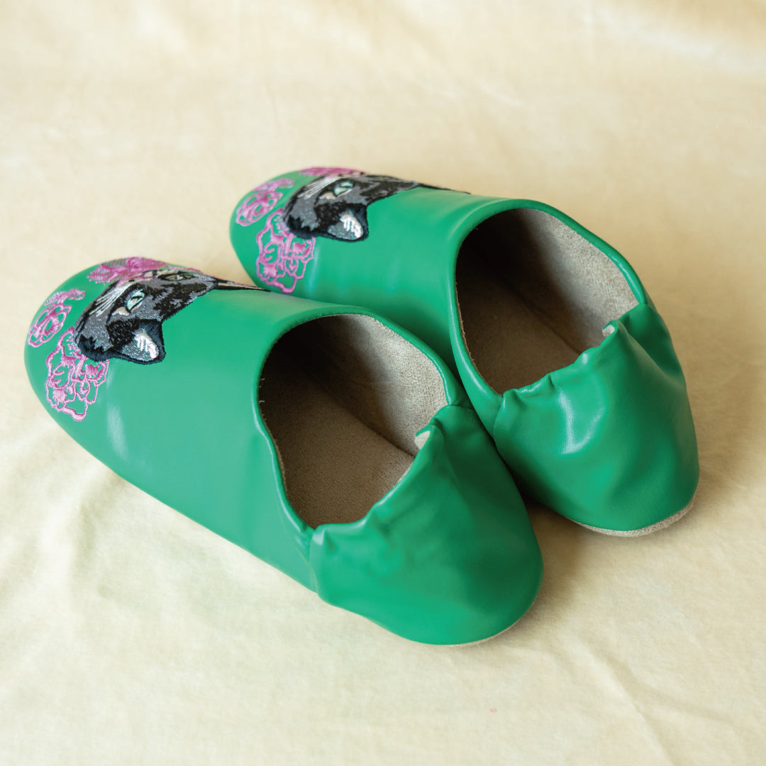 〈Nathalie Lete〉Embroidered Slipper Black cat