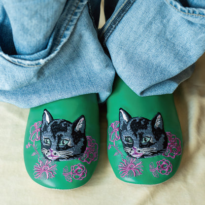 〈Nathalie Lete〉Embroidered Slipper Black cat