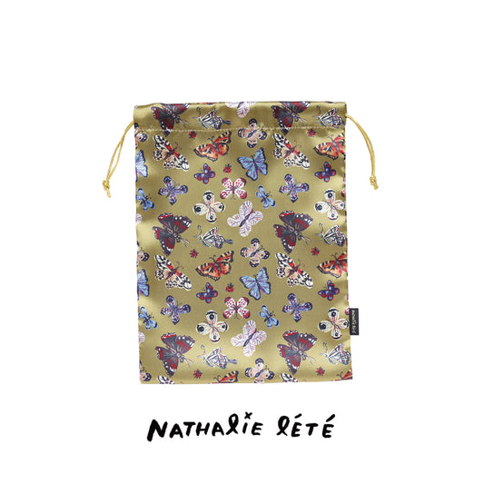 〈Nathalie Lete〉Satin drawstring pouch Butterfly