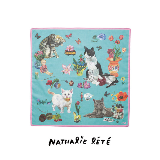 〈Nathalie Lete〉Handkerchief Cats-Mint green