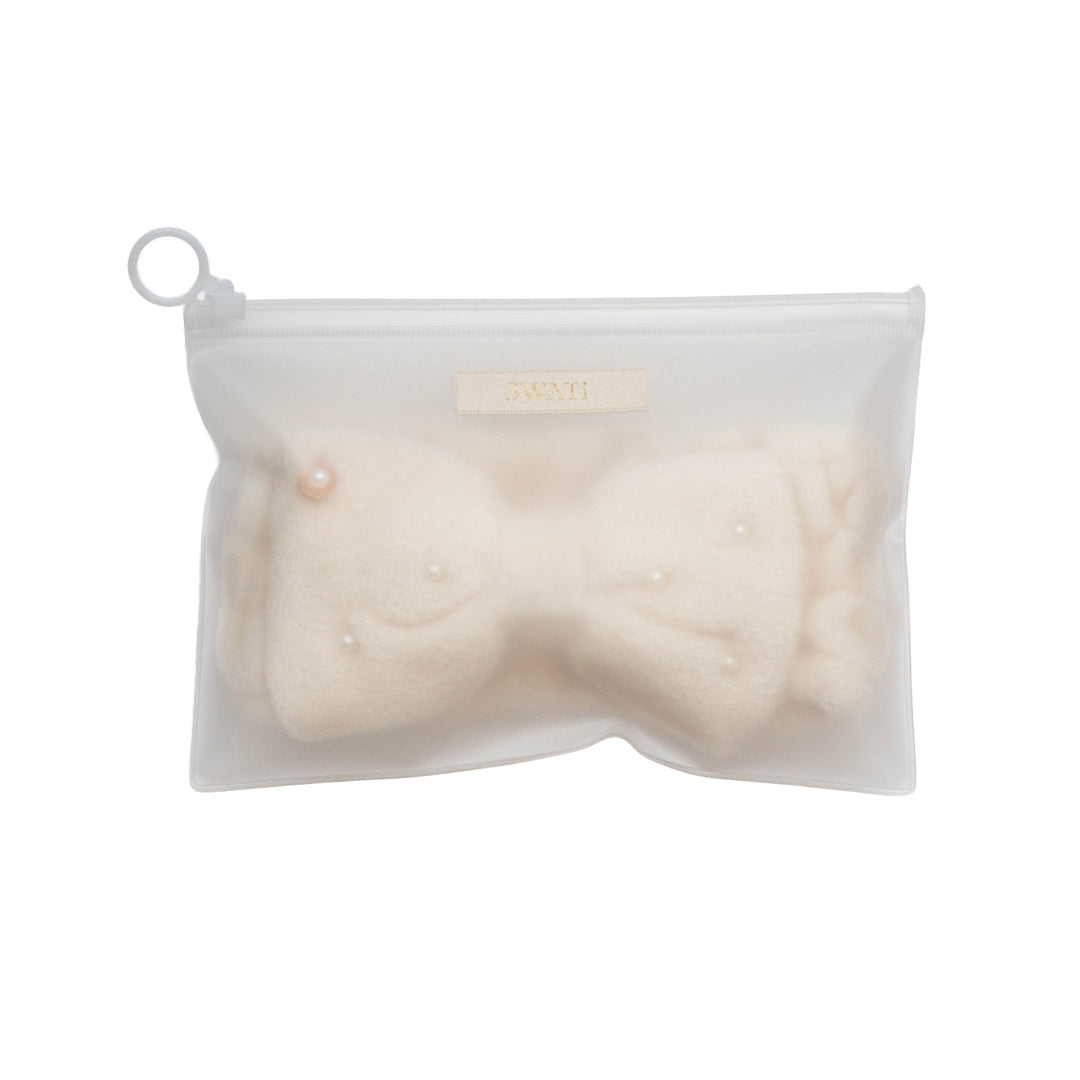 SWATi Pearl Hair Band & Clear Pouch（Cream Beige）