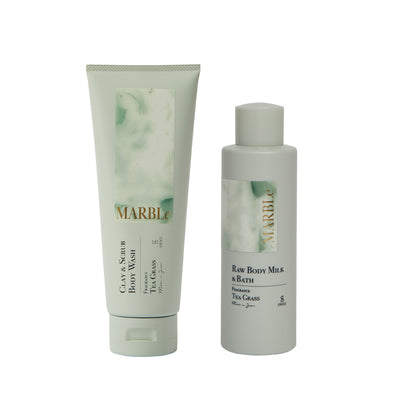 CLAY ＆ SCRUB BODY WASH＋RAW BODY MILK & BATH （TEA GRASSの香り）