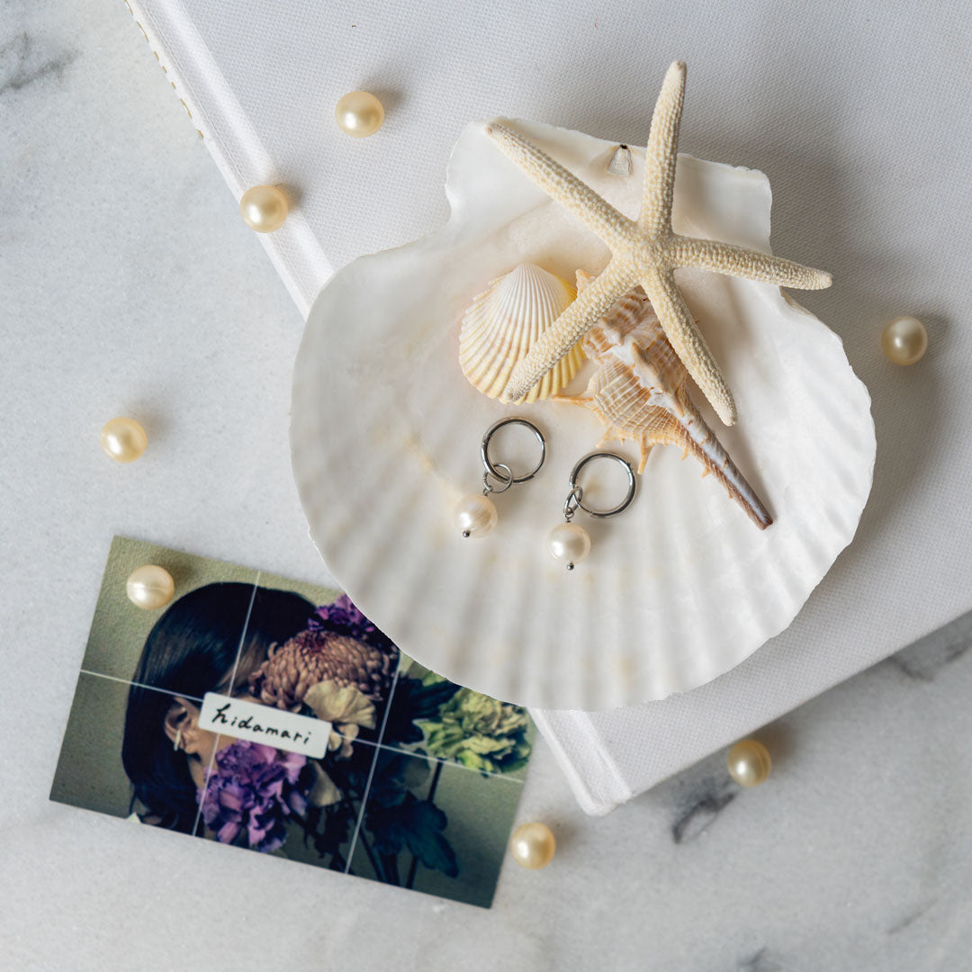 【hidamari】circle round pearl pair pierce／silver